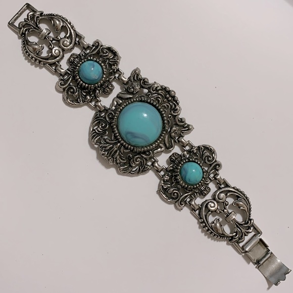 Vintage Jewelry - Vintage silver bracelet faux turquoise MCM